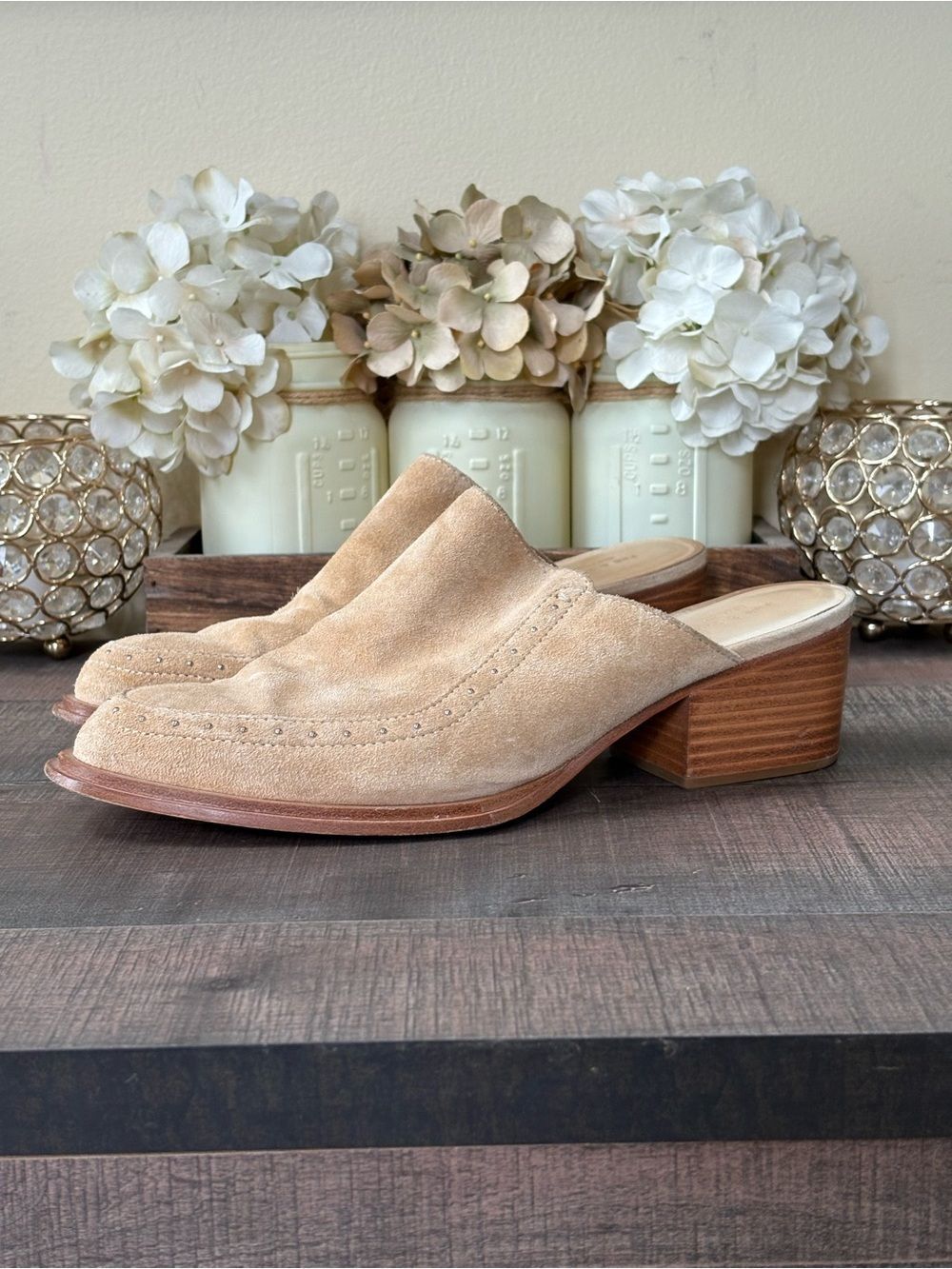 Rag & Bone Weiss Tan Suede Studded Mules
